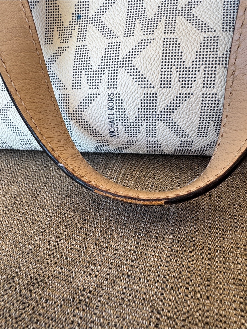 Michael Kors Beige Trim White MK Logo Satchel with Gold Hardware - Picture 6 of 6